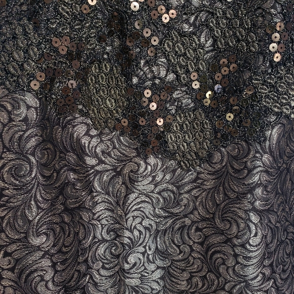 Vtg Bronze Metallic Brocade Sequins Cocktail Dress - Picture 3 of 13